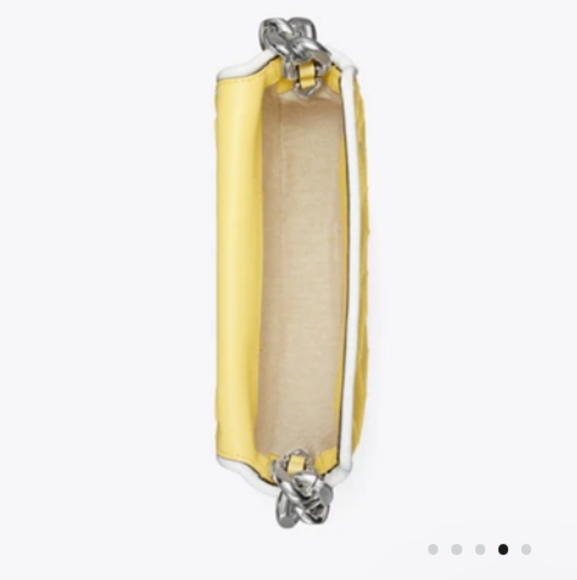 New Tory Burch MINI FLEMING SOFT PATENT BORDER CRESCENT BAG in Vintage Lemon - Picture 5 of 9